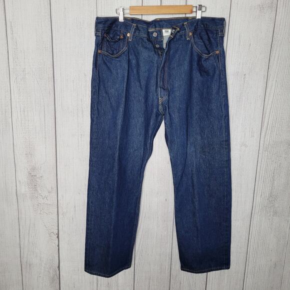 Vintage Levis 501xx Y2K Dark Wash Straight Cut Tagged 42x30 Measures 38x28 - Picture 1 of 12